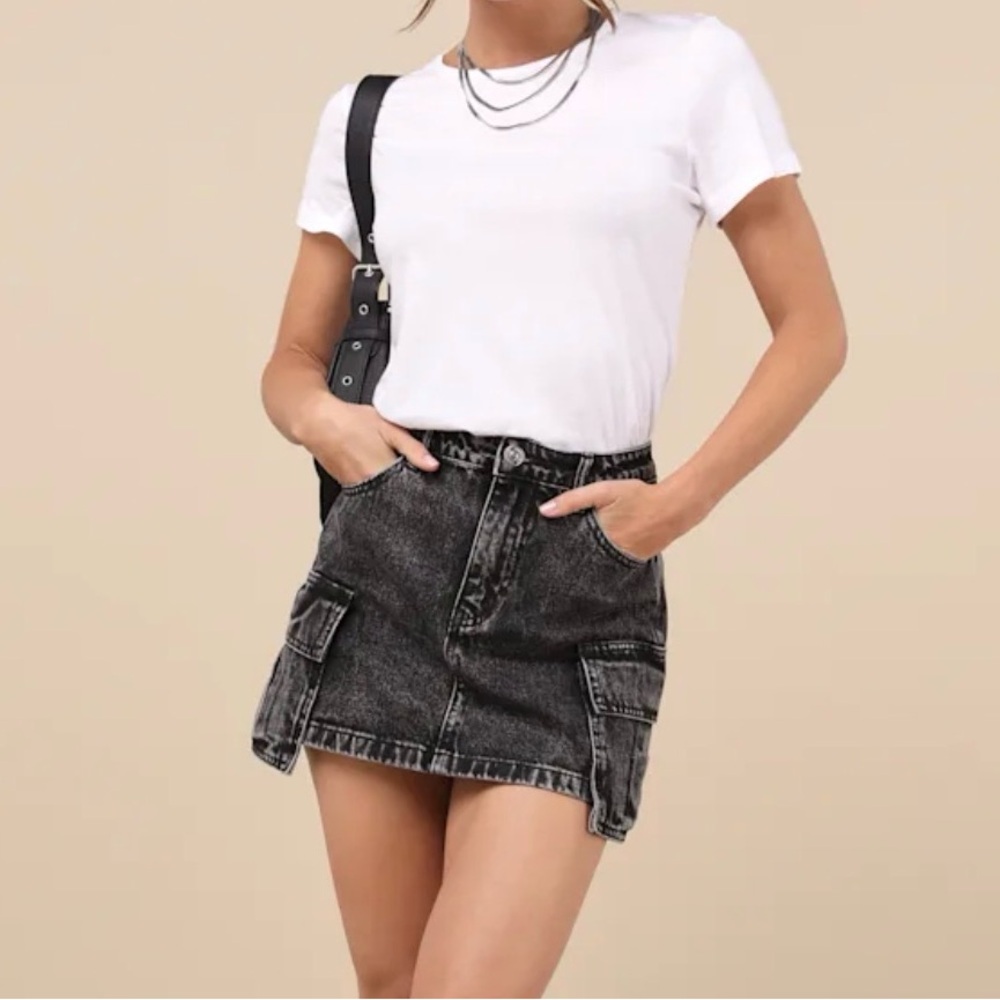 Steve Madden Letizia Cargo Mini Skirt Womens 8 Black Acid Wash Denim Y2K